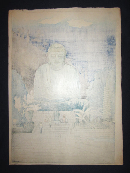 A Great Original Japanese Woodblock Print Okuyama Jihachiro Moon Night Kamakura Buddha_2 1950s
