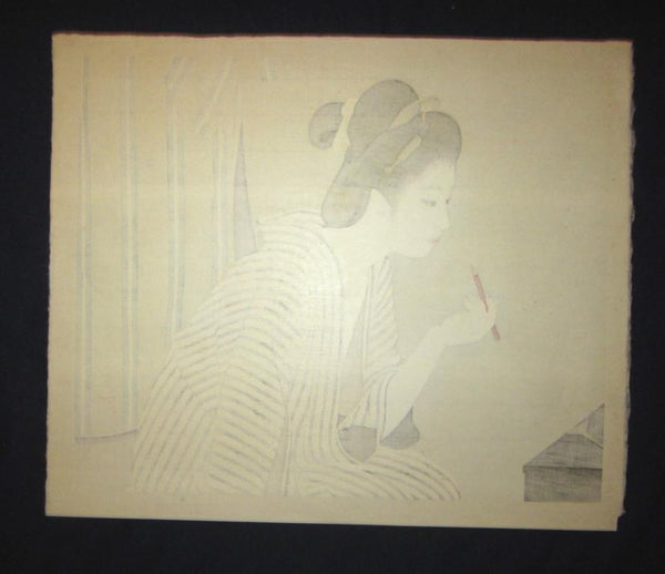 A Huge Orig Japanese Woodblock Print Shimura Tatsumi PENCIL LIMITED#  Maiko Makeup
