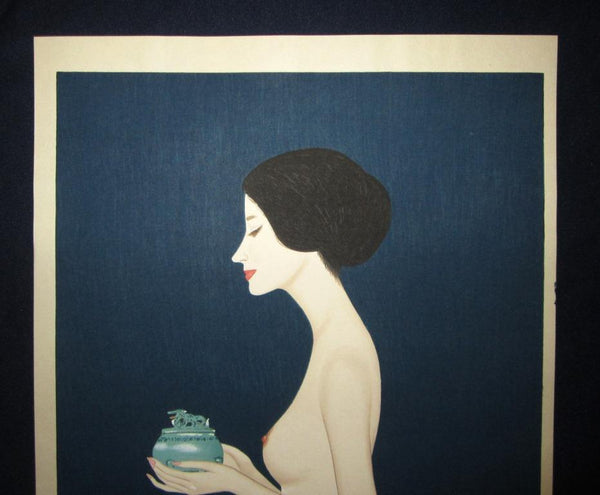 A Huge Orig Japanese Woodblock Print Limit# Pencil Sign Takasawa Keiichi Nude Incense Burner (2)