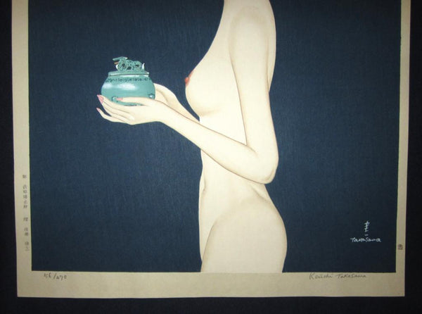 A Huge Orig Japanese Woodblock Print Limit# Pencil Sign Takasawa Keiichi Nude Incense Burner (2)