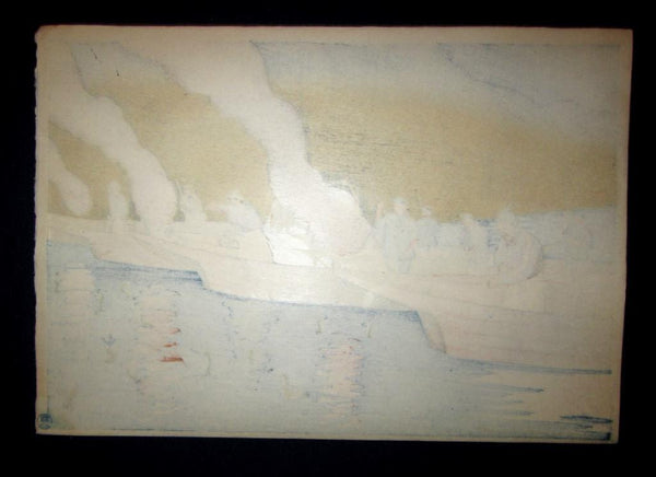 A Orig Japanese Woodblock Print Hiroshi Mamoru Gifu Nagara River Cormorant Fishing 1950s Kyoto Hanga Printmaker (2)