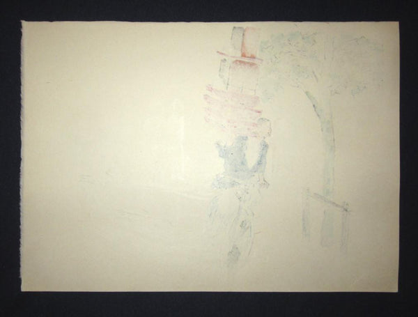 A Great Orig Japanese Woodblock Print Wata Sanzo Bento Deliverer (2) Kyoto Hanga Printmaker 1950s
