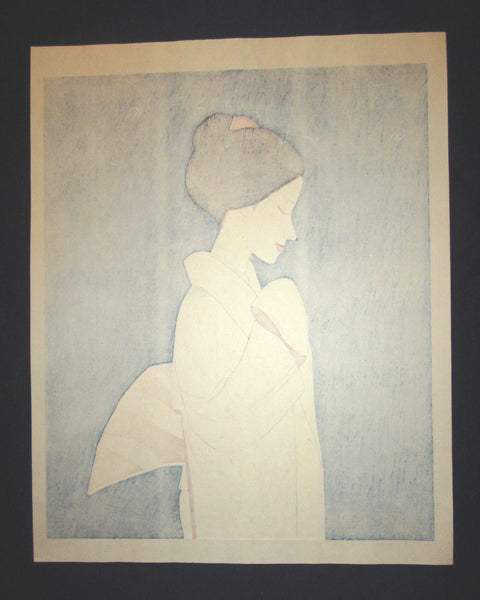 A Huge Orig Japanese Woodblock Print Limit# Pencil Sign Takasawa Keiichi Snow Bijin