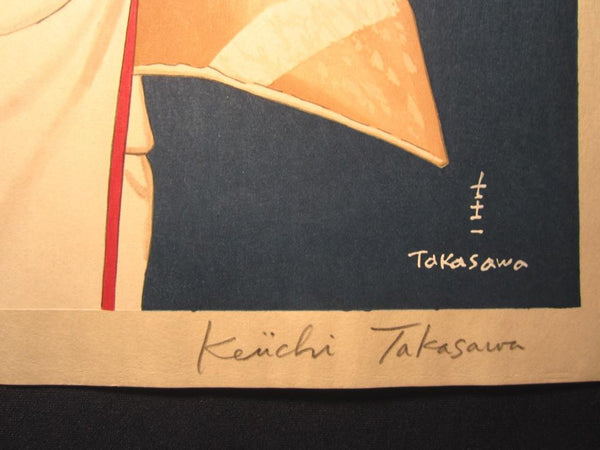 A Huge Orig Japanese Woodblock Print Limit# Pencil Sign Takasawa Keiichi Snow Bijin