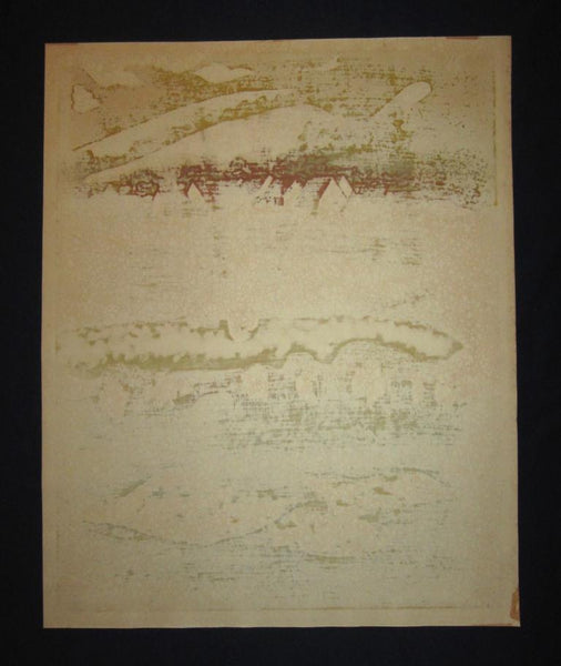 A HUGE Limited Number Orig Japanese Woodblock Print PENCIL sign Hashimoto Okiie Horyuji Temple 1958