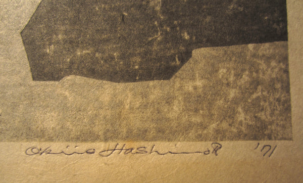 AN EXTRA LARGE Orig Japanese Woodblock Print PENCIL Sign Limit# Hashimoto Okiie Garden with a Pond 1971