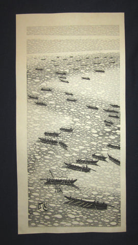 A Great Large Orig Japanese Woodblock Print Okuyama Jihachiro Boats (3)