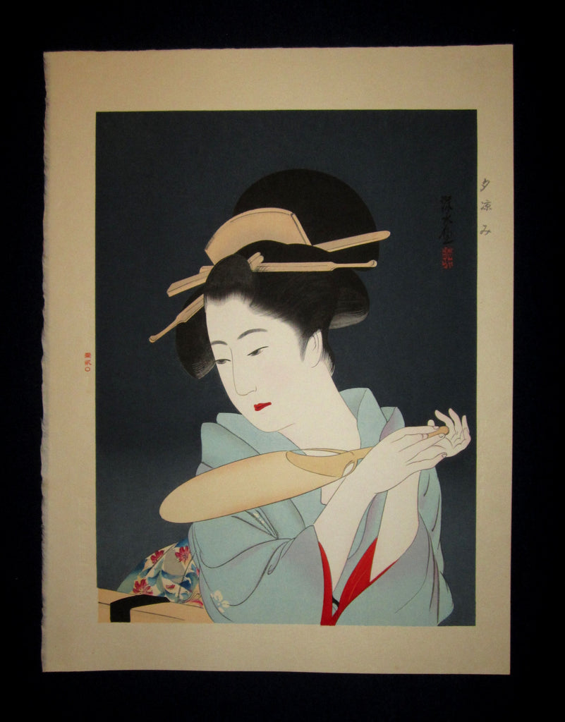 A Huge Orig Japanese Woodblock Print LIMIT EDIT Baba Nobuhiko Publisher Ito Shinsui Bijin-ga Cool Evening