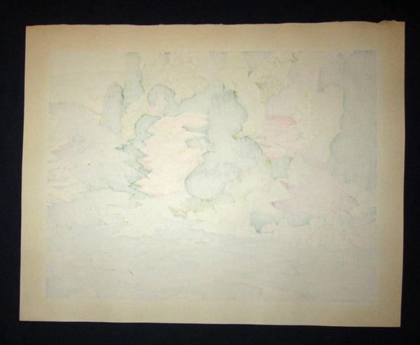A LIMIT NUMBER Orig Japanese Woodblock Print PENCIL SIGN Kitaoka Fumio Yuka Creek Maple Leaves (2)