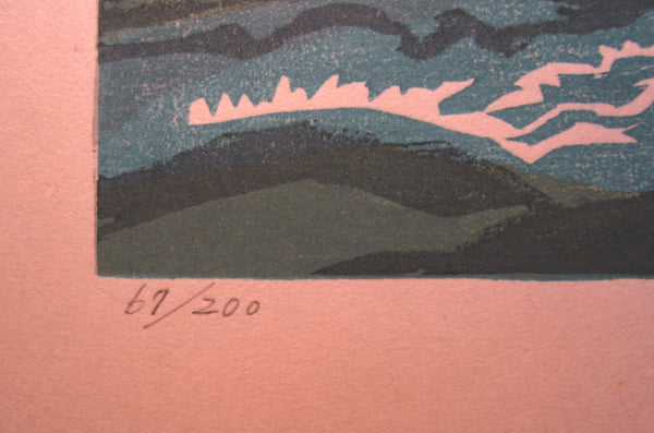 A LIMIT NUMBER Orig Japanese Woodblock Print PENCIL SIGN Kitaoka Fumio Yuka Creek Maple Leaves (2)