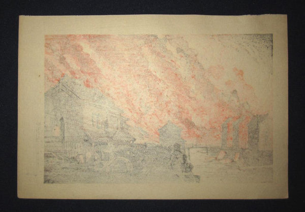 A Great Orig Japanese Woodblock Print Kobayashi Kiyochika Burst into Flame, Fire night