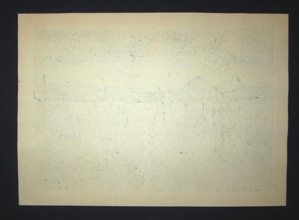 A Huge Orig Japanese Woodblock Print LIMIT# PENCIL Sign Nishijima Kazuyuki Autumn Moon Night at River Reeds New Eight View of Omi