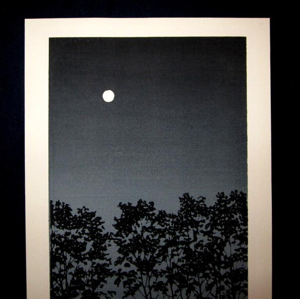 A HUGE Orig Japanese Woodblock Print Pencil-Signed Limit# Self_Carve & Self_Print Miyamoto Shufu Summer Moon Embroider Mark