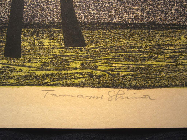 A Great Orig Japanese Woodblock Print PENCIL Sign Tamami Shima Castle 1961
