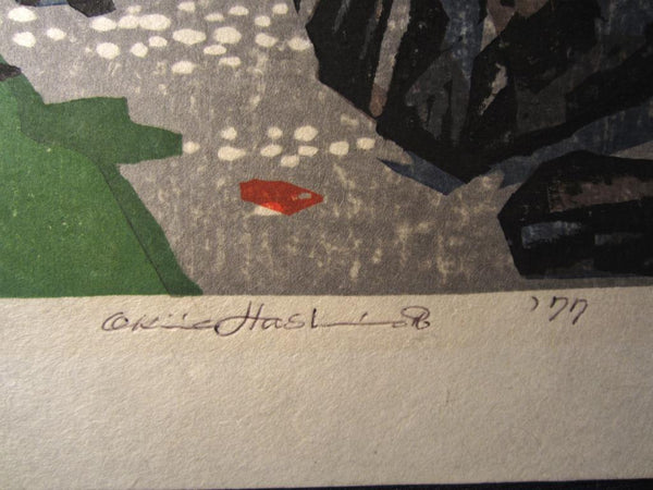 A HUGE Orig Japanese Woodblock Print PENCIL Sign Limit# Hashimoto Okiie Garden of Sosui 1977 (2)