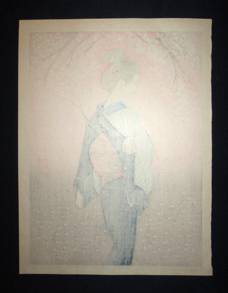 A Great Orig Japanese Woodblock Print Miyata Masayuki LIMIT # Bijin of Cherry Blossom (3)