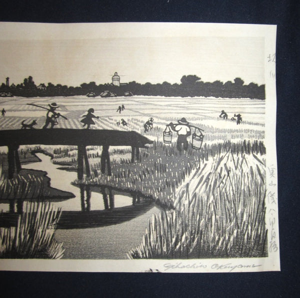A Great Orig Japanese Woodblock Print PENCIL Sign SELF_CARVE SELF_PRINT Okuyama Jihachiro Sakagawa Scenery 4