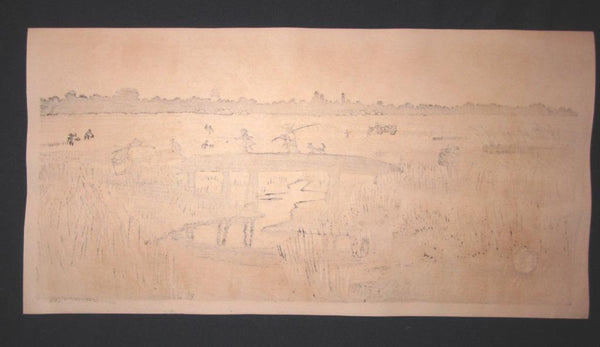 A Great Orig Japanese Woodblock Print PENCIL Sign SELF_CARVE SELF_PRINT Okuyama Jihachiro Sakagawa Scenery 4