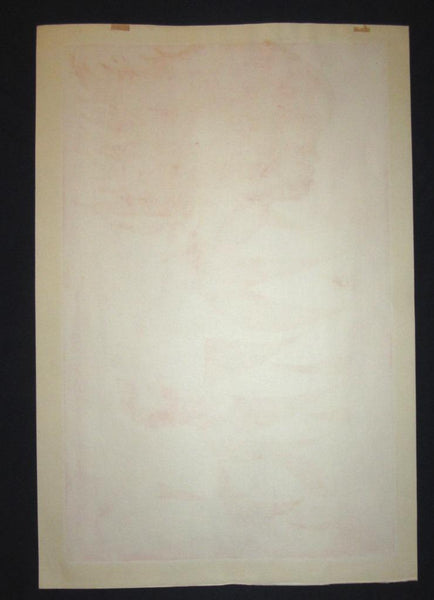 A Great HUGE Orig Japanese Woodblock Print PENCIL Sign Tadashi Nakayama Red Clothes 1957
