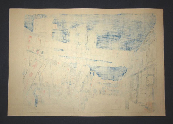 A Great Orig Japanese Woodblock Print Rinsaku Akamatsu Number #4 View Dotombori Theater Street from the Series of 24 Views of Osaka Showa 22 1947