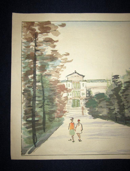 A Great Orig Japanese Woodblock Print Rinsaku Akamatsu Number #6 View Tennoji Park from the Series of 24 Views of Osaka Showa 22 1947