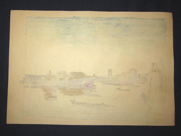 A Great Orig Japanese Woodblock Print Rinsaku Akamatsu Number #12 View Tenjinbashi Bridge from the Series of 24 Views of Osaka Showa 22 1947