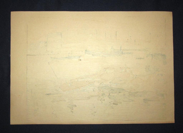 A Great Orig Japanese Woodblock Print Rinsaku Akamatsu Number #14 View Kawaguchi, the estuary of Yodo river from the Series of 24 Views of Osaka Showa 22 1947