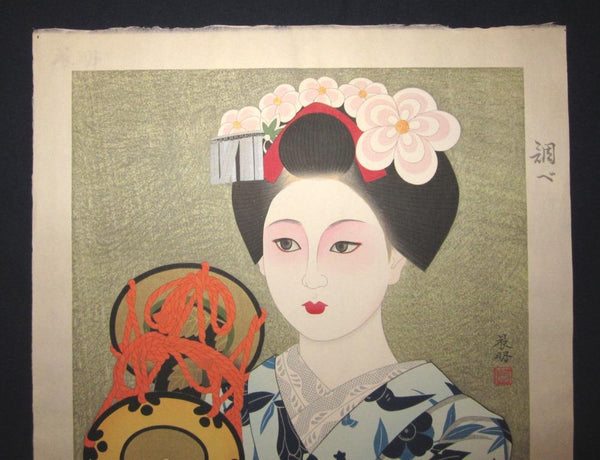 A Huge Orig Japanese Woodblock Print Maiko Kato Shinmei Investigation May Showa 54 (1979) Artist’s Watermark, Takamizawa Publisher Seal and Original Edition Marks