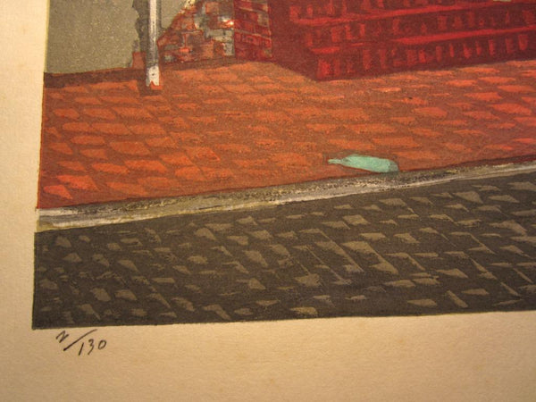 A Huge Orig Japanese Woodblock Print PENCIL Sign Limited-edition Kitaoka Fumio Savannah Riverside Street Atlanta Georgia Water Marks 1992