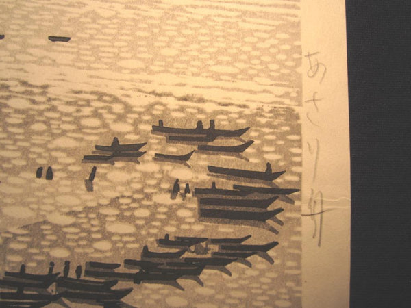 A Great Large Orig Japanese Woodblock Print Okuyama Jihachiro Boats (4)