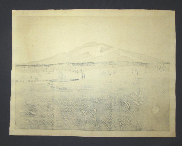 A Huge Orig Japanese Woodblock Print Okuyama Jihachiro PENCIL Sign LIMITED Edition Asama Ranch 1944 Japanese Landscape