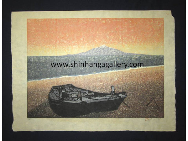 This is an HUGE very beautiful and LIMITED NUMBER (46/50) ORIGINAL Japanese Shin Hanga woodblock print “The Last Voyage“ PENCIL SIGNED by the famous Showa Shin Hanga woodblock master Joshua Rome (1953-) made in 1999 IN EXCELLENT CONDITION.