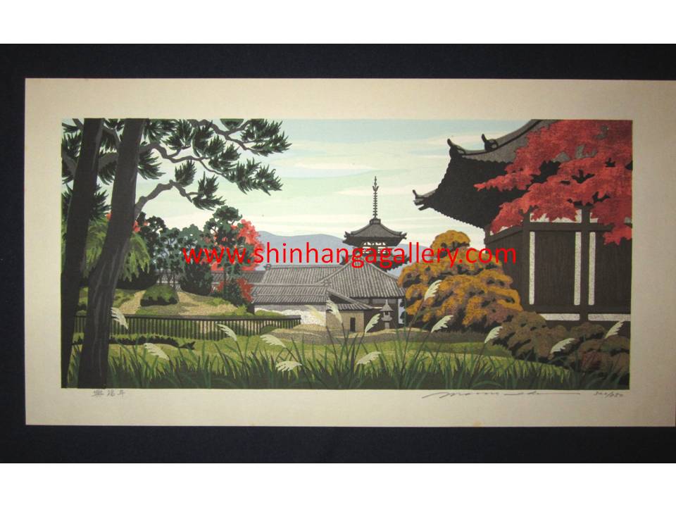 This is a HUGE very beautiful, special and LIMITED-NUMBER (320/850) original Japanese woodblock print “Maple Red Autumn” from his famous "Four Seasons" series Pencil-Signed by the famous Showa Shin Hanga woodblock print master Masado Ido (1945-2016) made in 1980s IN EXCELLENT CONDITION.