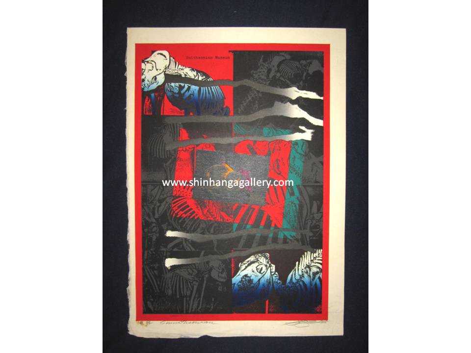This is an Extra Large, very beautiful, and special LIMITED-NUMBER (1/15) original Japanese Shin Hanga woodblock print “Smithsonian Museum” PENCIL SIGNED by the famous Japanese contemporary Shin Hanga woodblock print Master Kurosaki Akira (1937 - ) with the original EMBROIDER MARK “S.UGHIYAMA” made in 1970s.