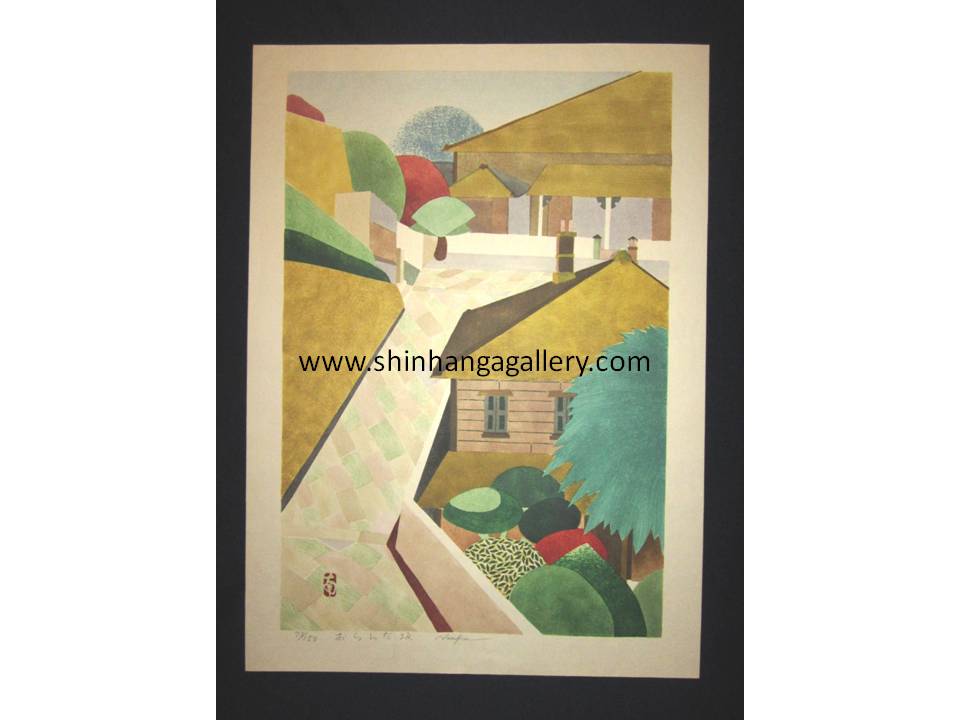 This is a HUGE very beautiful, special and LIMITED-NUMBER (73/150) ORIGINAL Japanese woodblock print from the series of Nagasaki Scenery Pencil-Signed by the famous Showa Shin Hanga woodblock print master Fujita Fumio (1917-1995) made in 1980s IN EXCELLENT CONDITION.