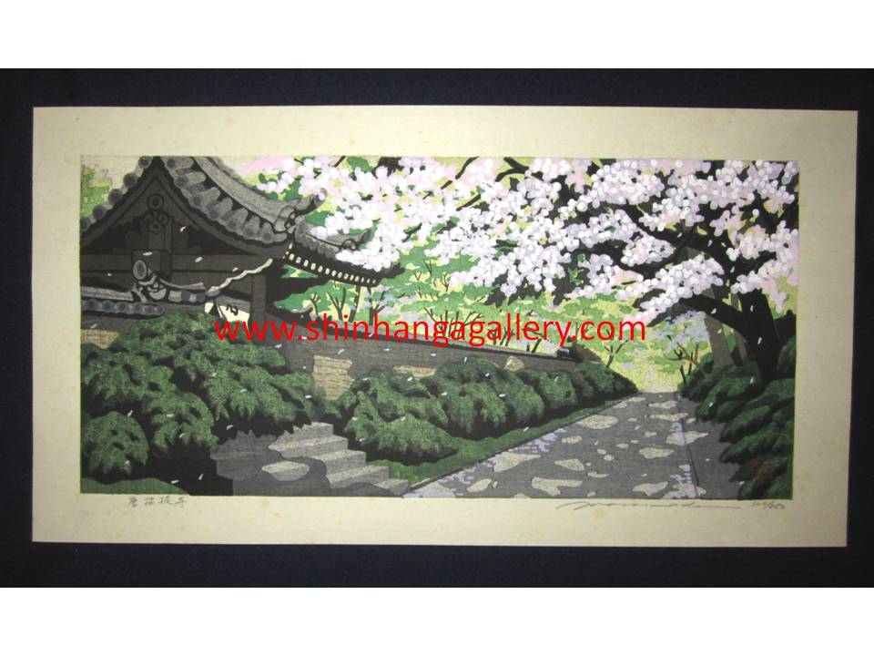 This is a HUGE very beautiful, special and LIMITED-NUMBER (320/850) original Japanese woodblock print “Spring Cherry Blossom” from his famous "Four Seasons" series Pencil-Signed by the famous Showa Shin Hanga woodblock print master Masado Ido (1945-2016) made in 1980s.