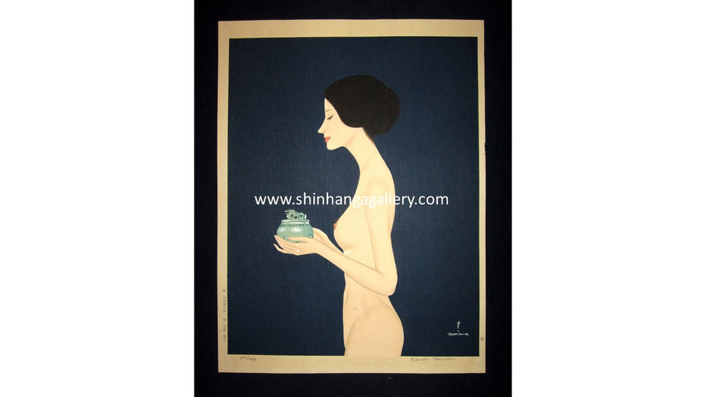 A Great Huge Orig Japanese Woodblock Print Limit# Pencil Sign Takasawa Keiichi Nude Incense Burner