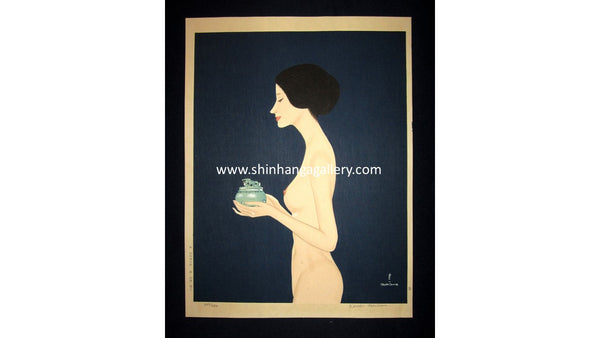 A Great Huge Orig Japanese Woodblock Print Limit# Pencil Sign Takasawa Keiichi Nude Incense Burner