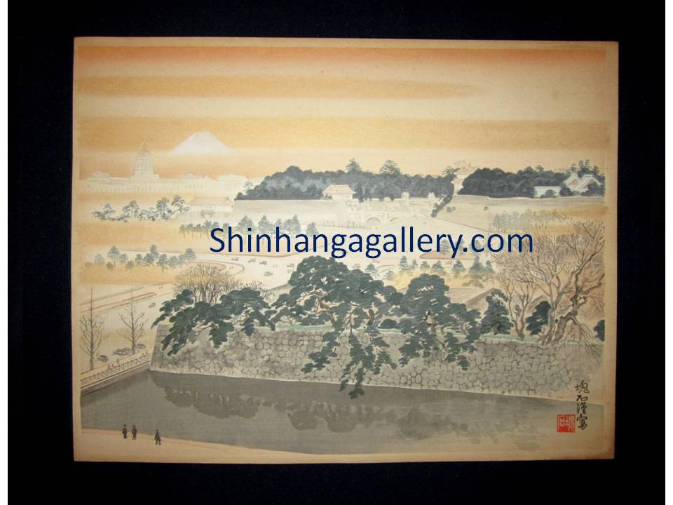 “View of Mt. Fuji from the Imperial Palace in Kyoto” from the series of “Twenty-five Views of Mt. Fuji” signed by Jokata Kaiseki (1882 - 1966) made in 1929