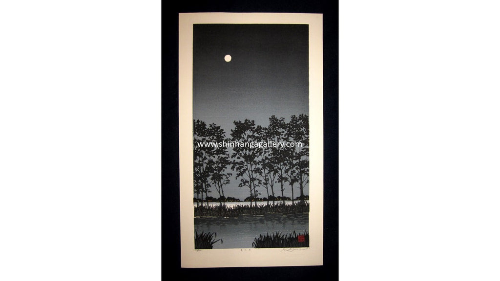 A HUGE Orig Japanese Woodblock Print Pencil-Signed Limit# Self_Carve & Self_Print Miyamoto Shufu Summer Moon Embroider Mark
