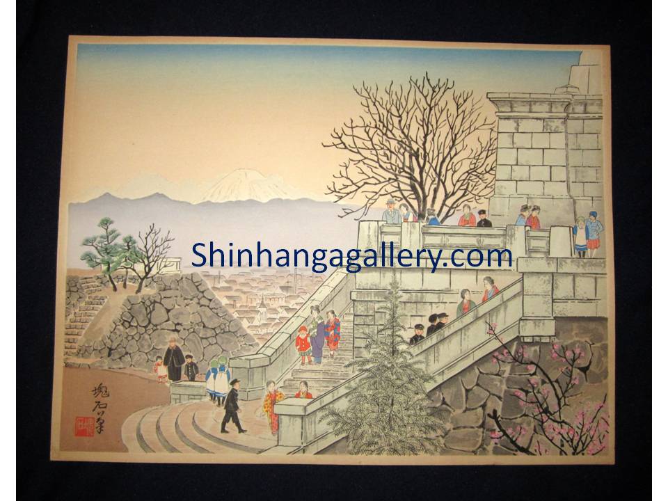 “Mt. Fuji from Maitsu Castle in Kofu Park” from the series of “Twenty-five Views of Mt. Fuji” signed by Jokata Kaiseki (1882 - 1966) made in 1929