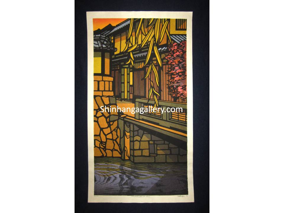 original LIMITED NUMBER (66/100) Japanese Shin Hanga woodblock print “Takasegawa Fall “ PENCIL SIGNED by Clifton Karhu (1927-2007) made in 1990