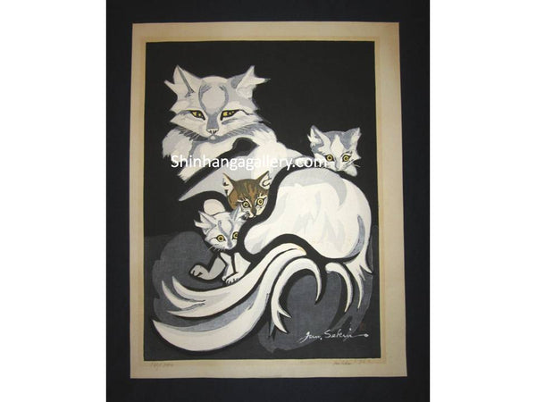 This is a HUGE very beautiful, special LIMITED-NUMBER (14/100) original Japanese woodblock print “Cat” PENCIL SIGNED by the Famous Taisho/Showa Shin Hanga woodblock print artist Junichiro Sekino (1914 ~1988) made in 1960 IN EXCELLENT CONDITION.