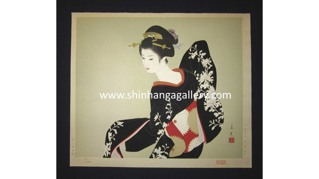 A Huge Orig Japanese Woodblock Print Shimura Tatsumi PENCIL LIMITED#  Dancing Maiko