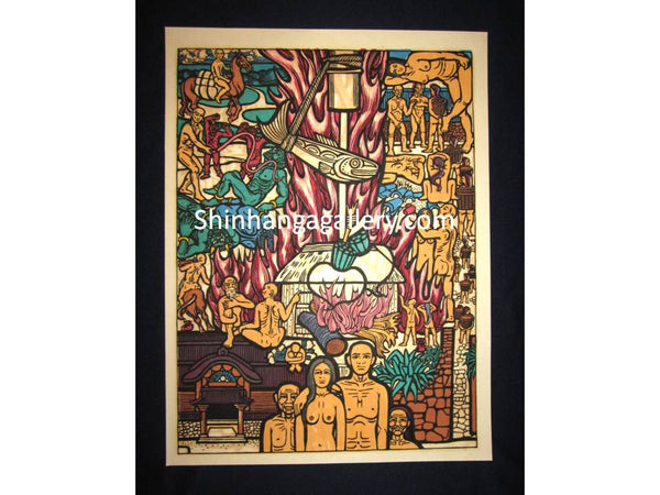 This is a Huge very lovely and rare original Japanese woodblock print “Human” from unknown artist made around 1960s.