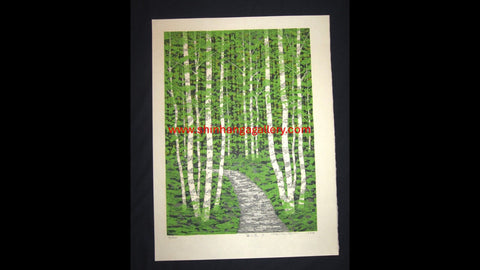 A Huge Orig Japanese Woodblock Print Pencil-Signed Limit# Fujita Fumio Forest Trail A 1992 (2)