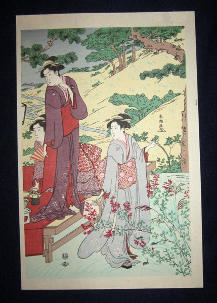 A Great Japanese Woodblock Print Triptych Katsukawa Shunchō Geisha Summer Night Relaxation