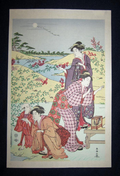 A Great Japanese Woodblock Print Triptych Katsukawa Shunchō Geisha Summer Night Relaxation