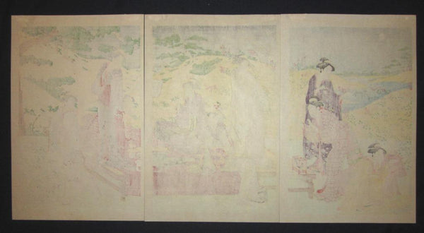 A Great Japanese Woodblock Print Triptych Katsukawa Shunchō Geisha Summer Night Relaxation