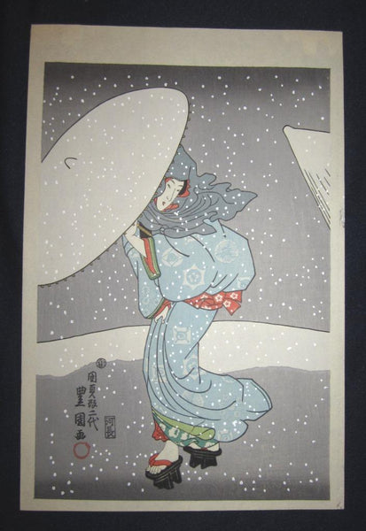 A Great Japanese Woodblock Print Triptych Toyokuni Utagawa Deep Snow at Year End